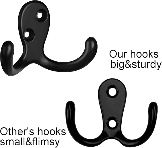 IBosins 16 Pack Heavy Duty Double Prong Coat Hooks Wall Mounted - Image 3