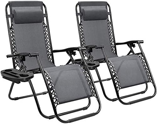 Homall Zero Gravity Chair - Patio Folding Lawn Lounge Chairs Outdoor Gravity Reclining Lounge Chair with Pillows for Poolside Backyard and Beach Set of 2 (Gray) by Homall