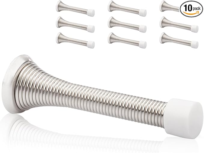 10 Pack Spring Door Stopper Brushed Satin Nickel- 3-1/4" Flexible Spring Door by KOVOSCH