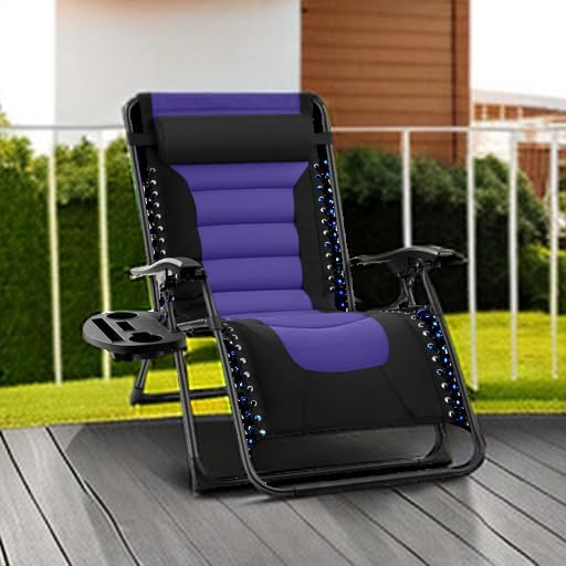 Best Choice Products Oversized Padded Zero Gravity Chair, Folding Outdoor Patio Recliner, XL Anti Gravity Lounger for Backyard w/Headrest, Cup Holder, Side Tray, Polyester Mesh - Black/Purple - Image 2