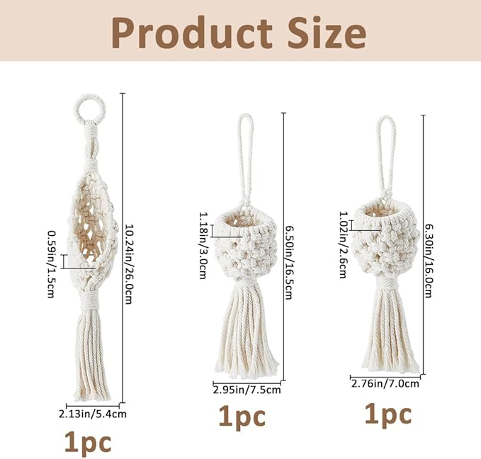SUPERFINDINGS 3Pcs 3 Styles Macrame Wall Hanging Boho Decor Cotton Wall Hanging - Image 2