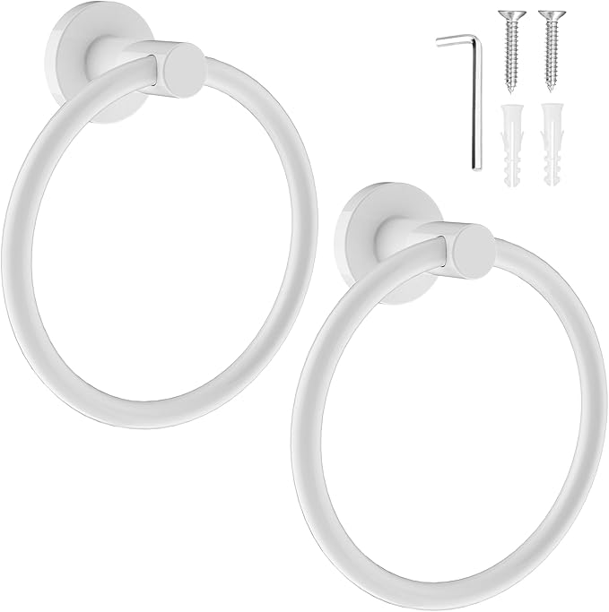 SetSail Towel Holder for Bathroom Wall Screw-in White Towel Ring Stainless by SetSail