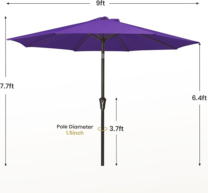 MEWAY 9ft Patio Umbrella Outdoor Table Umbrellas with Push Button Tilt and Crank, Market Umbrella 8 Sturdy Ribs for Deck, Garden, Pool and Backyard, Dark Purple - Image 7