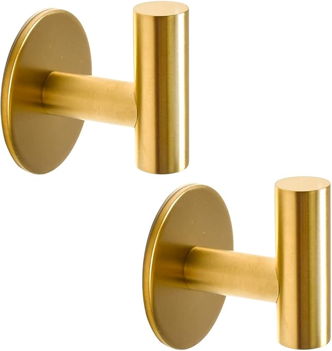 Vuzvuv Adhesive Brushed Gold Hooks, SUS304 Stainless Steel Self-Adhesive Towel by Vuzvuv