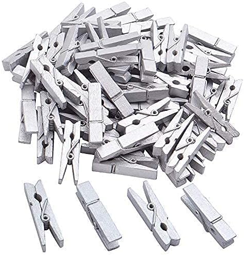 Jdesun 50 Pieces Photo Clips, Mini Silver Wooden Picture Paper Clip Clothespins by Jdesun