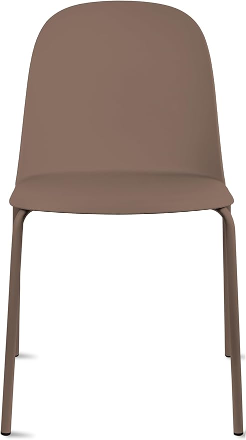 2xhome Modern Stackable Armless Dining Chair | Plastic Shell Seat with Metal Legs | Indoor or Outdoor Use | Home Kitchen Patio, Brown by 2xhome