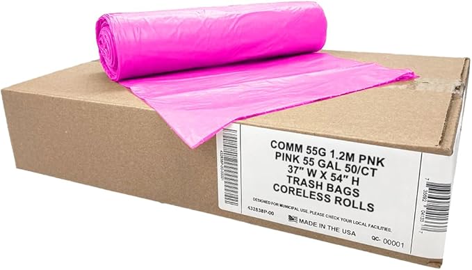 Ultrasac Heavy Duty 55 Gallon Pink Trash Bags - Image 3
