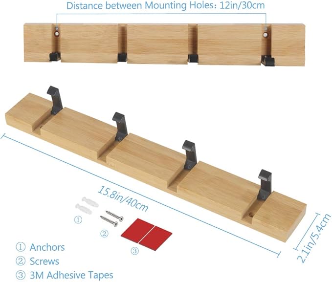 JSVER Wooden Coat Hooks Coat Rack Wall Mounted, Modern Coat Rack, Space-Saving - Image 4