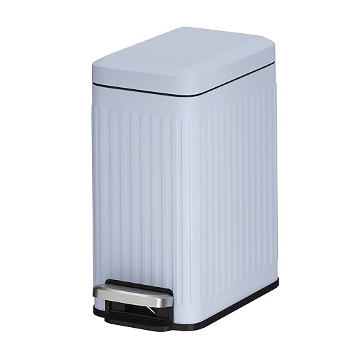 Slim Bathroom Trash Can with Lid Soft Close, 1.6 Gallon Stainless Steel Garbage by SolaceCove