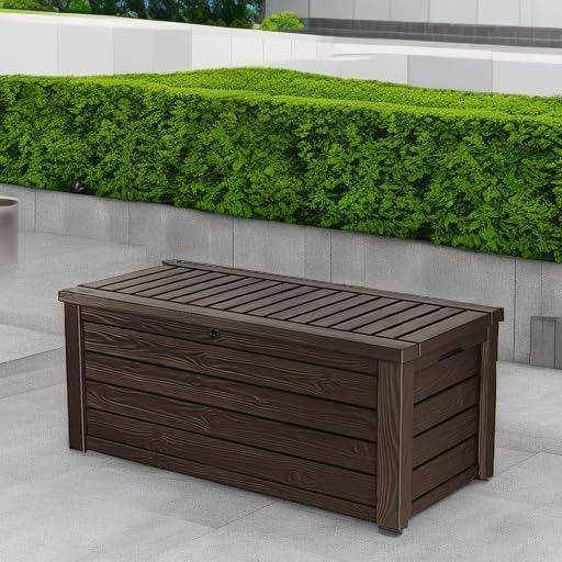 Keter Westwood 150 Gallon Deck Box Organizer, Doubles as 2-Person Bench Seat, Brown – Large Resin Outdoor Storage and Seating with Lockable Lid for Garden, Pool, and Patio - Image 5