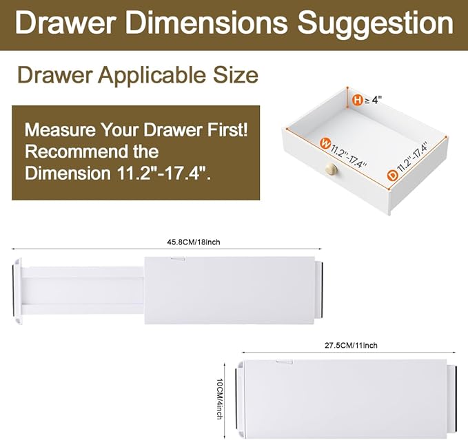 Drawer Dividers for Clothes 4" High 10.9"-18" Expandable Dresser Drawer - Image 2