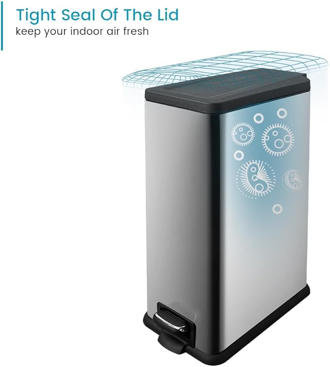 12 Gallon Trash Can with Lid，45L Kitchen Garbage Can, Stainless Steel Trash Can - Image 6