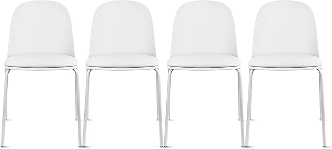 2xhome Modern Stackable Armless Dining Chair | Plastic Shell Seat with Metal Legs | Indoor or Outdoor Use | Home Kitchen Patio (4, White, Padded Seat) by 2xhome