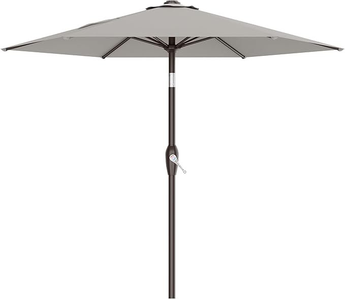 AreShark 7.5FT Patio Umbrella Table Market Umbrella with 6 Sturdy Ribs, Button Tilt/Crank Heavy-Duty Round Outdoor Umbrellas for Garden, Deck, Backyard,and Pool, Foggy Gray by Unknown