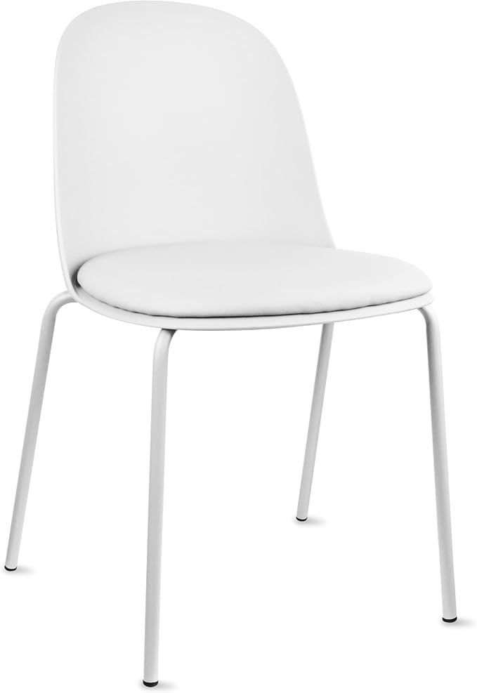 2xhome Modern Stackable Armless Dining Chair, Plastic Shell Seat with Upholstered PU Leather Cushion Padded Seat Metal Legs for Home Kitchen Patio Cafe, White by 2xhome