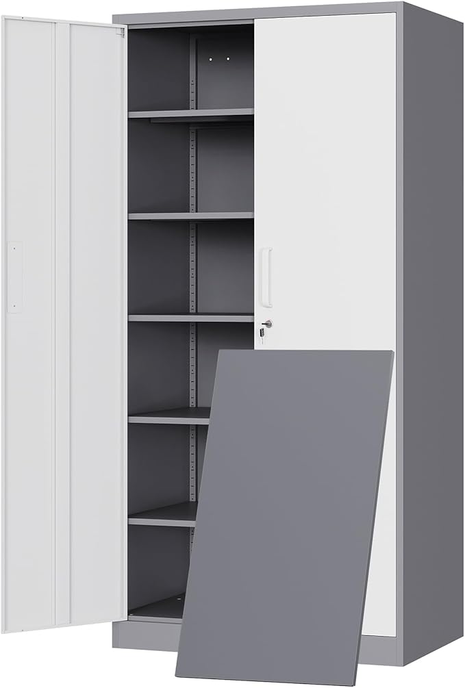 Yizosh Metal Storage Cabinet with 2 Locking Doors and 5 Adjustable Shelves, 72" Garage Storage Cabinet Steel Lockable for Office,Home,Garage by Yizosh