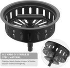 KONE Black Kitchen Sink Drain Matte Black Sink Strainer 3-1/2 Inch Drain - Image 2
