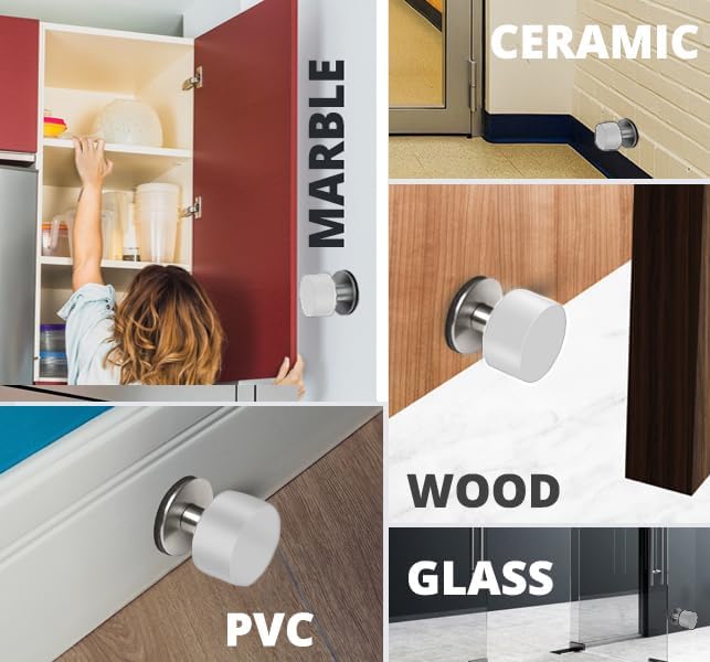 Door Stoppers with Extra Stickers, Self-Adhesive Door Stop with White Rubber & - Image 7
