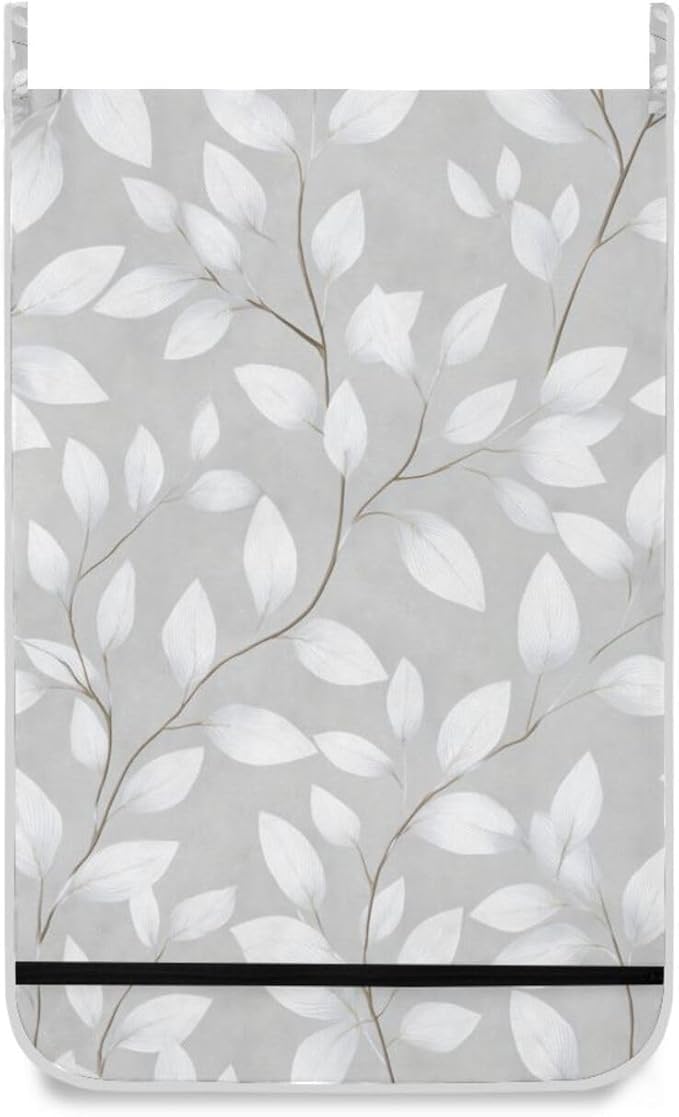 Grey Simple Leaves Hanging Laundry Hamper Door Hampers Bag Basket - Image 2