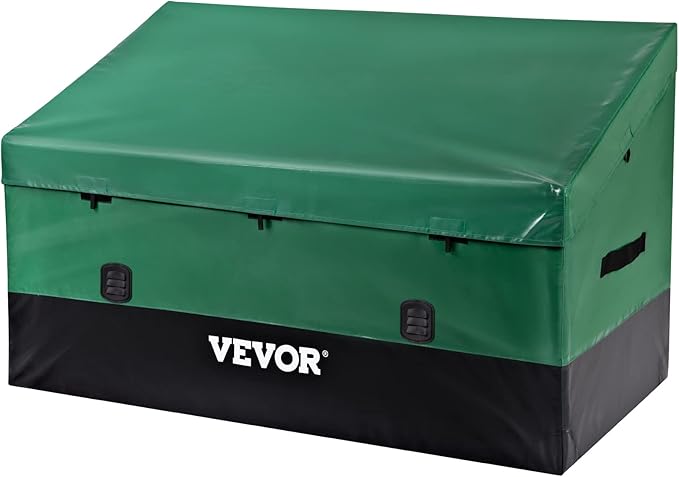 VEVOR Outdoor Storage Box, 100 Gallon Waterproof PE Tarpaulin Deck Box w/Galvanized Frame, All-Weather Protection & Portable, for Camping, Garden, Poolside, and Yard, Black & Green by VEVOR