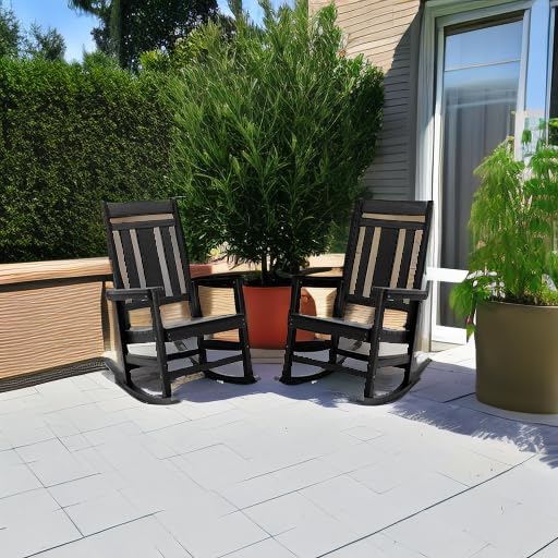 LUE BONA Outdoor Rocking Chairs Set of 2, Weather Resistant Poly Plastic Rocker, 350lb Heavy Duty, Oversized Porch Rocker for Adult, High Back Smooth for Outdoor & Indoor, Black - Image 6