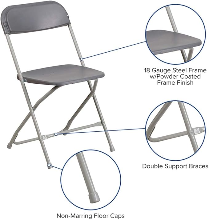 Flash Furniture Hercules Series Plastic Folding Chairs for Parties and Weddings, Stackable Commercial Event Seats, Set of 10, Gray - Image 7