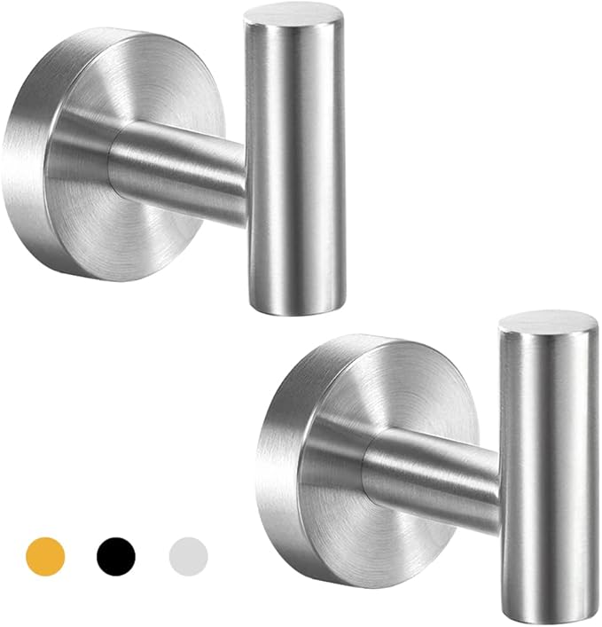 Vuzvuv 2-Pack Silver Brushed Nickel Towel Hooks, SUS304 Stainless Steel by Vuzvuv