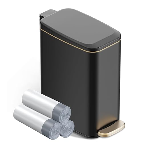 Small Bathroom Trash Can with Lid Soft Close, Step Pedal, 6L / 1.6 Gal by ksskss