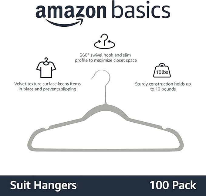 Amazon Basics Slim Velvet Non-Slip Space Saving Suit Clothes Hangers - Image 2