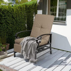 Oakcloud Adjustable Outdoor Lounge Chair Metal Patio Relaxing Recliner Chair with Removable Cushions(Brown) - Image 5