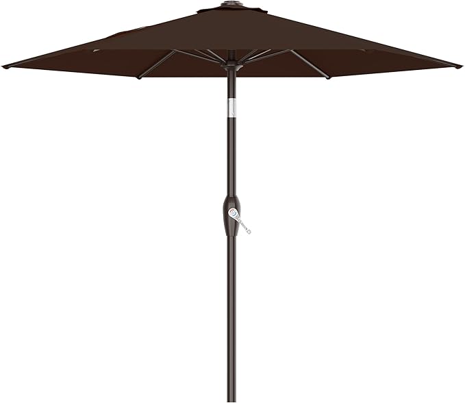 AreShark 7.5FT Patio Umbrella Table Market Umbrella with 6 Sturdy Ribs, Button Tilt/Crank, Heavy-Duty Outdoor Umbrellas for Pool, Deck, Garden and Backyard, Brown by Unknown