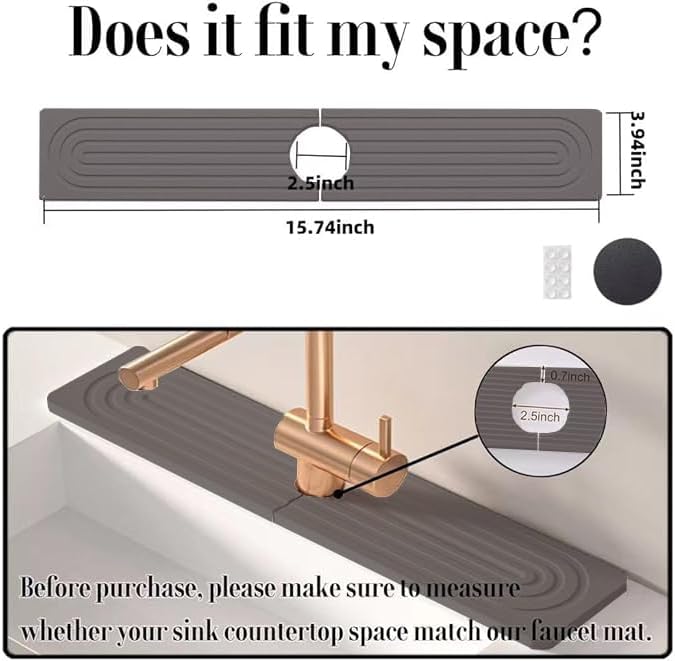 Quick Drying Stone Faucet Mat for Kitchen Sink, 15.7'' Long Diatomite Sink Tray - Image 3