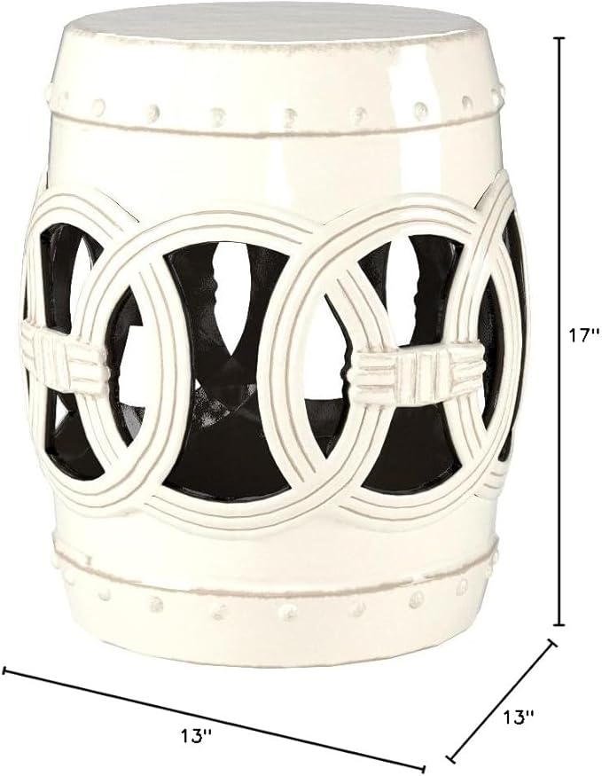 SAFAVIEH Home Collection Double Coin Cream Ceramic Indoor/ Outdoor Decorative Garden Stool (Fully Assembled) - Image 3