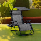 Best Choice Products Folding Zero Gravity Outdoor Recliner Patio Lounge Chair w/Adjustable Canopy Shade, Headrest, Side Accessory Tray, Textilene Mesh - Gray - Image 2