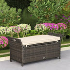 Outsunny 29 Gallon Patio Wicker Storage Bench, Outdoor PE Rattan Patio Furniture, 2-in-1 Large Capacity Rectangle Garden Storage Box with Handles and Cushion, Cream White - Image 6