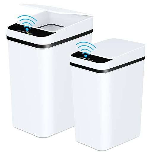 Bathroom Trash Cans with Lid 2 Pack Touchless Automatic Motion Sensor 2.2 Gal & by Anborry
