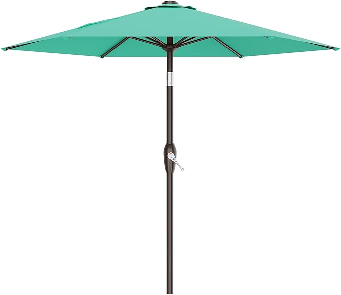 AreShark 7.5FT Patio Umbrella Table Market Umbrella with 6 Sturdy Ribs, Button Tilt/Crank Heavy-Duty Round Outdoor Umbrellas for Garden, Deck, Backyard,and Pool, Aruba Blue by Unknown