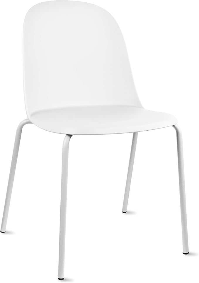 2xhome Modern Stackable Armless Dining Chair | Plastic Shell Seat with Metal Legs | Indoor or Outdoor Use | Home Kitchen Patio (1, White, No Padding) by 2xhome