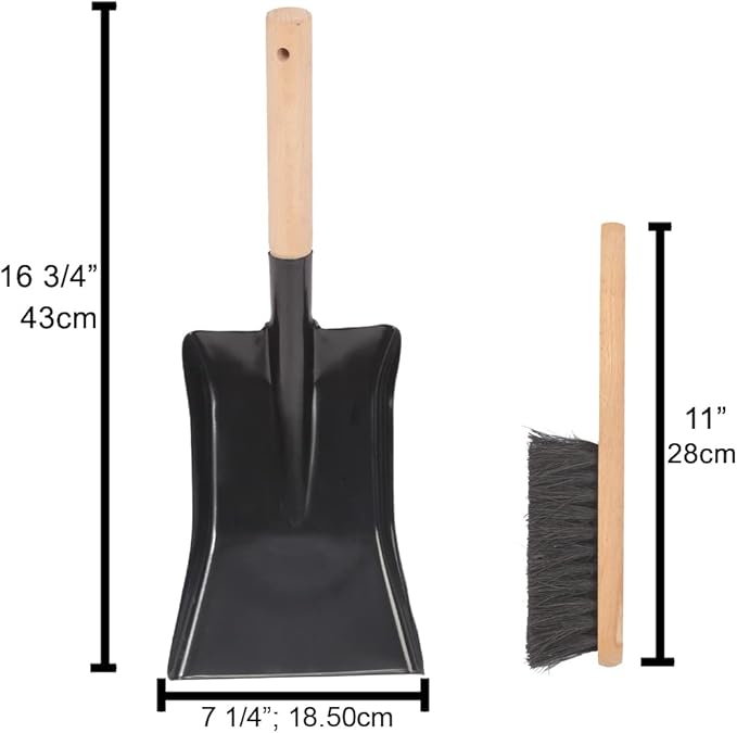 Coal Shovel and Hearth Brush Set Made of Natural Wood and Coco Bristles - Image 2