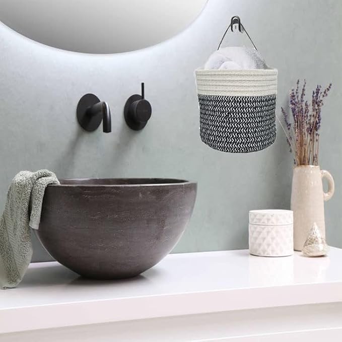 Cotton Rope Hanging Baskets for Organizing 2 Pcs Round Small Wall Basket - Image 8