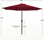 MEWAY 9ft Patio Umbrella Outdoor Table Umbrellas with Push Tilt and Crank, Market Umbrella 8 Sturdy Ribs for Deck, Garden, Pool and Backyard, Cherry Red - Image 7