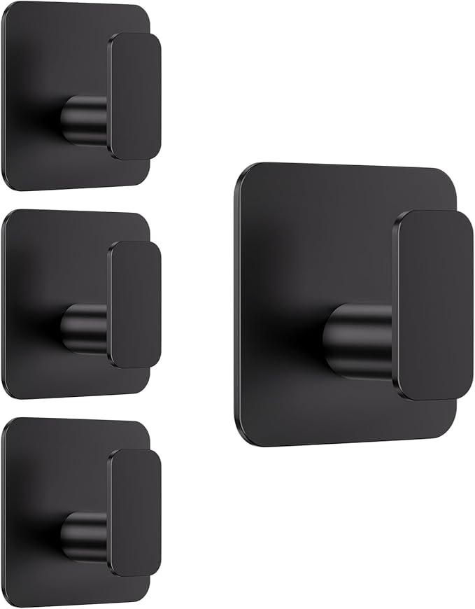Black Hooks for Hanging Heavy Duty, Adhesive Hooks for Shower, Waterproof & by Aikzik