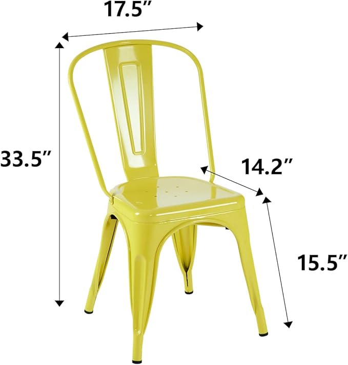Nazhura Metal Dining Chair Farmhouse Tolix Style for Kitchen Dining Room Café Restaurant Bistro Patio, 18 Inch, Stackable, Waterproof Indoor/Outdoor (Sets of 4) (Steel Seat, Yellow) - Image 3