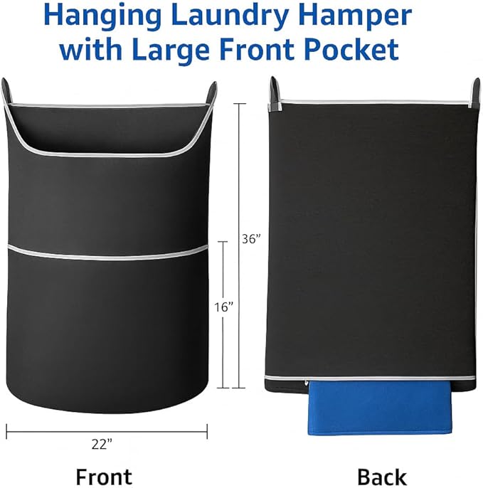 2-in-1 hanging laundry hamper Bag + Pop-up mesh laundry basket, XL Over the - Image 2