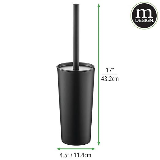 mDesign Metal Freestanding Slim Toilet Bowl Brush and Holder + Rectangle Narrow - Image 4