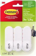 Command Medium Wire Hooks, 3 Hooks, 4 Strips, Damage-Free Hanging Wall Hooks by Command
