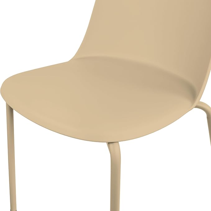 2xhome Set of 4 Modern Stackable Armless Dining Chairs | Plastic Shell Seat with Metal Legs | Indoor or Outdoor Use | Home Kitchen Patio, Beige - Image 7