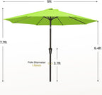 MEWAY 9ft Patio Umbrella Outdoor Table Umbrellas with Push Button Tilt and Crank, Market Umbrella 8 Sturdy Ribs for Deck, Garden, Pool and Backyard, Apple Green - Image 7