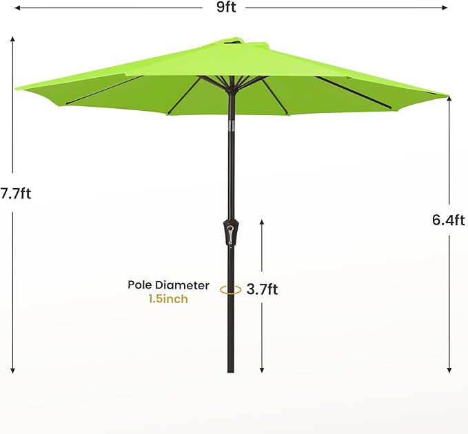 MEWAY 9ft Patio Umbrella Outdoor Table Umbrellas with Push Button Tilt and Crank, Market Umbrella 8 Sturdy Ribs for Deck, Garden, Pool and Backyard, Apple Green - Image 7