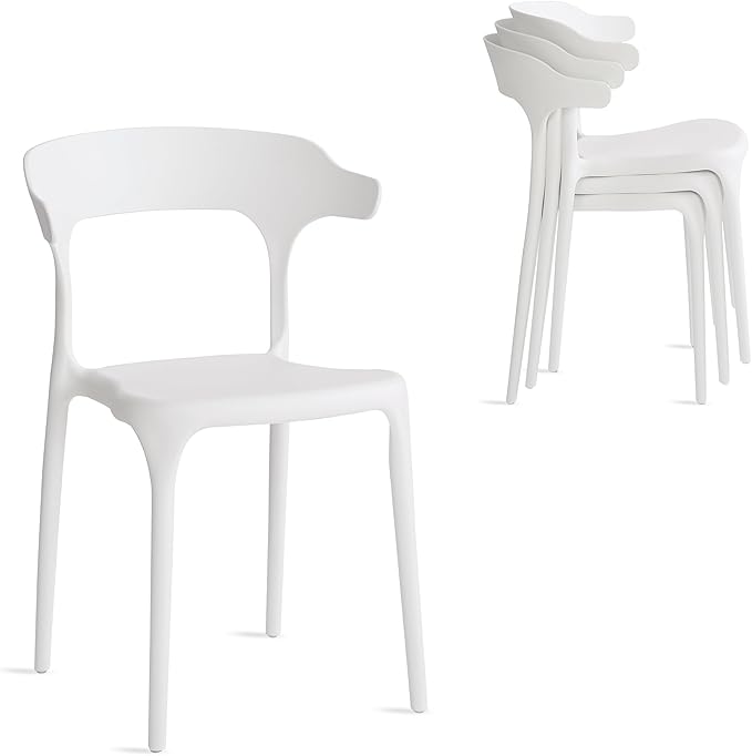 Modern Stackable Dining Chair Set, No Assembly, Plastic Chair, Patio Chair, Suitable for Indoor and Outdoor Cafes and Restaurants, Set of 4 (Cloud White) by XDECO